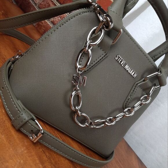 Steve Madden Green Satchel with Structured Shape and Chain Detail - Picture 4 of 16